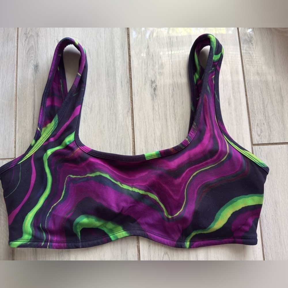 Fabletics Rivka Medium Impact Sports Bra Haze Wave Purple Green Size XL